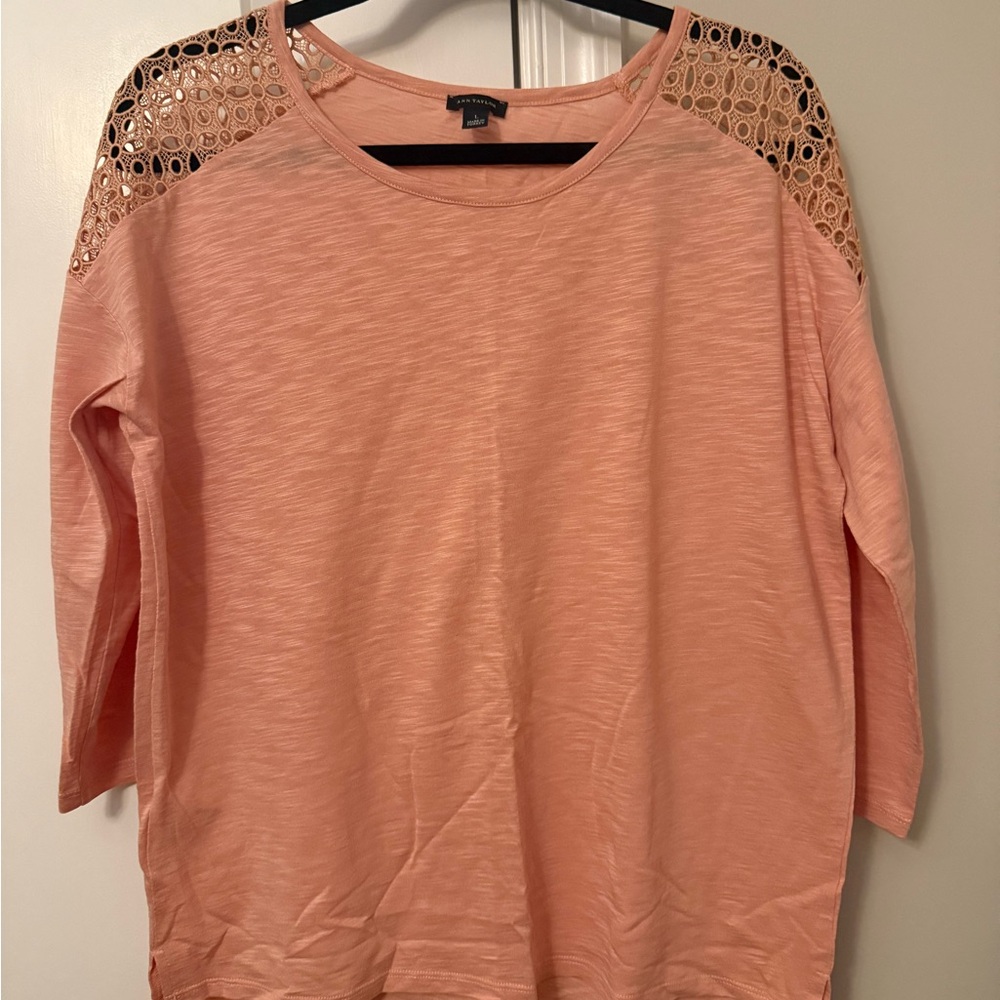 Ann Taylor Coral Lace Shoulder Blouse